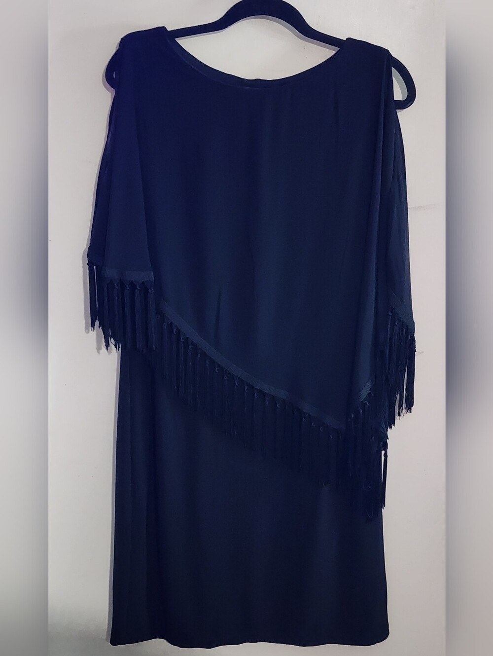 R&M Richards Women's Black Fringe Overlay Shift Dress NWT